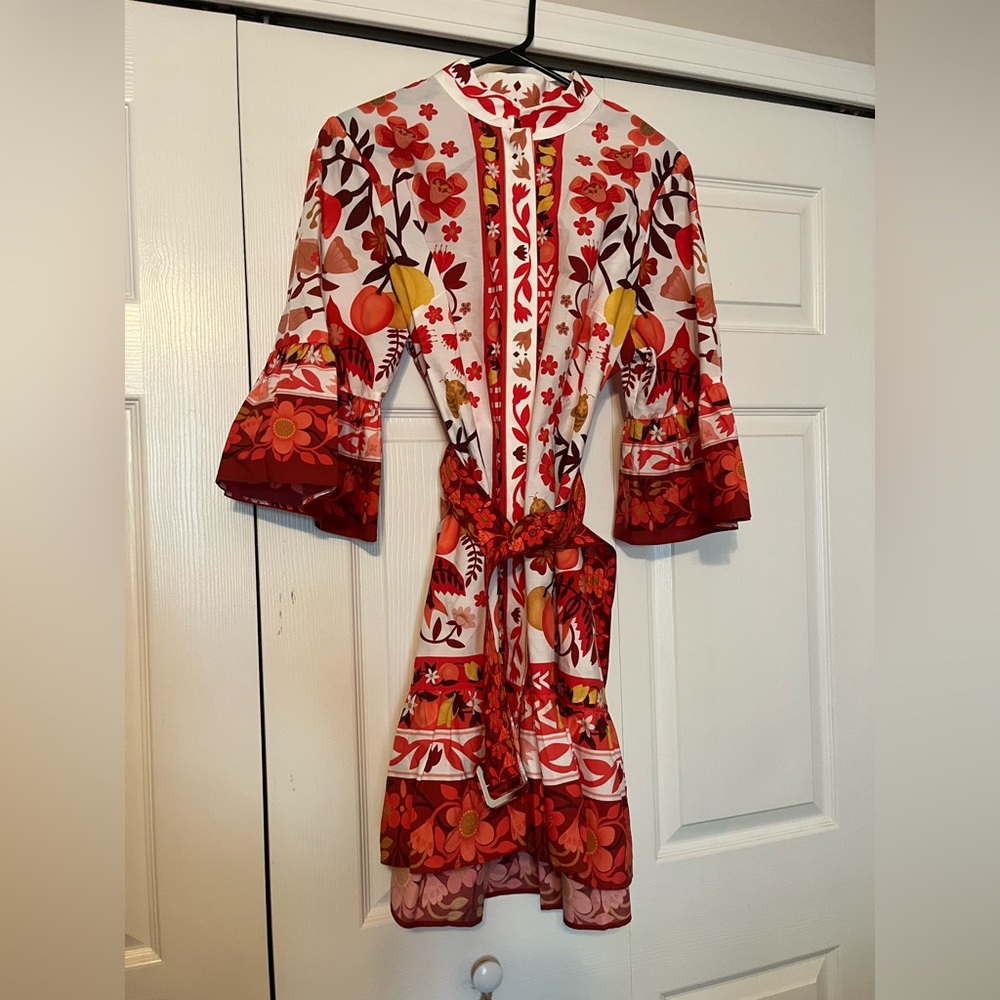 Floral Red and White Dress